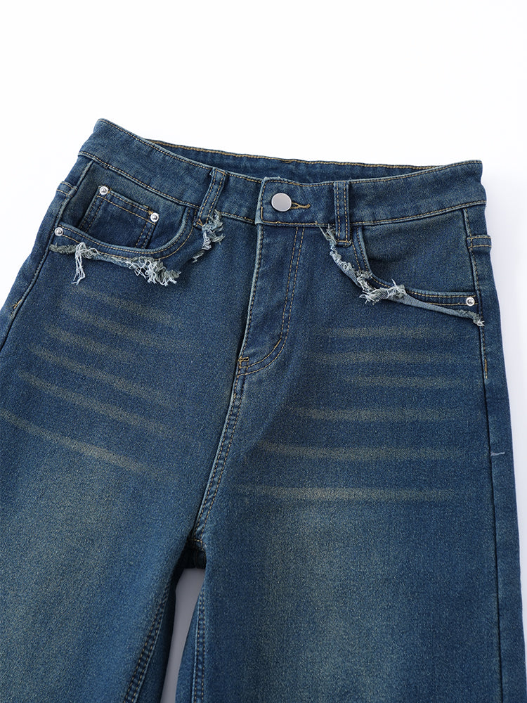 ハイウエスト裏起毛ワイドデニムパンツ