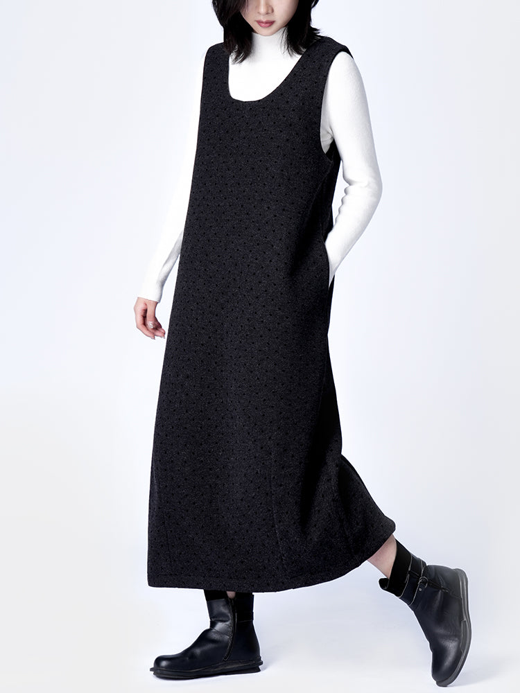 ノースリーブウール生地ワンピース