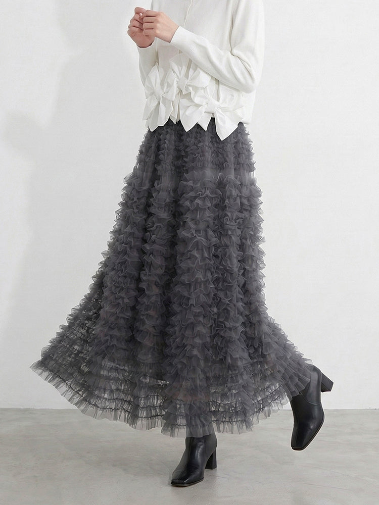 【ボリュームティアードスカート】 軽量で着心地抜群 洗濯機 OK 型崩れしにくい コーデしやすい万能スカート