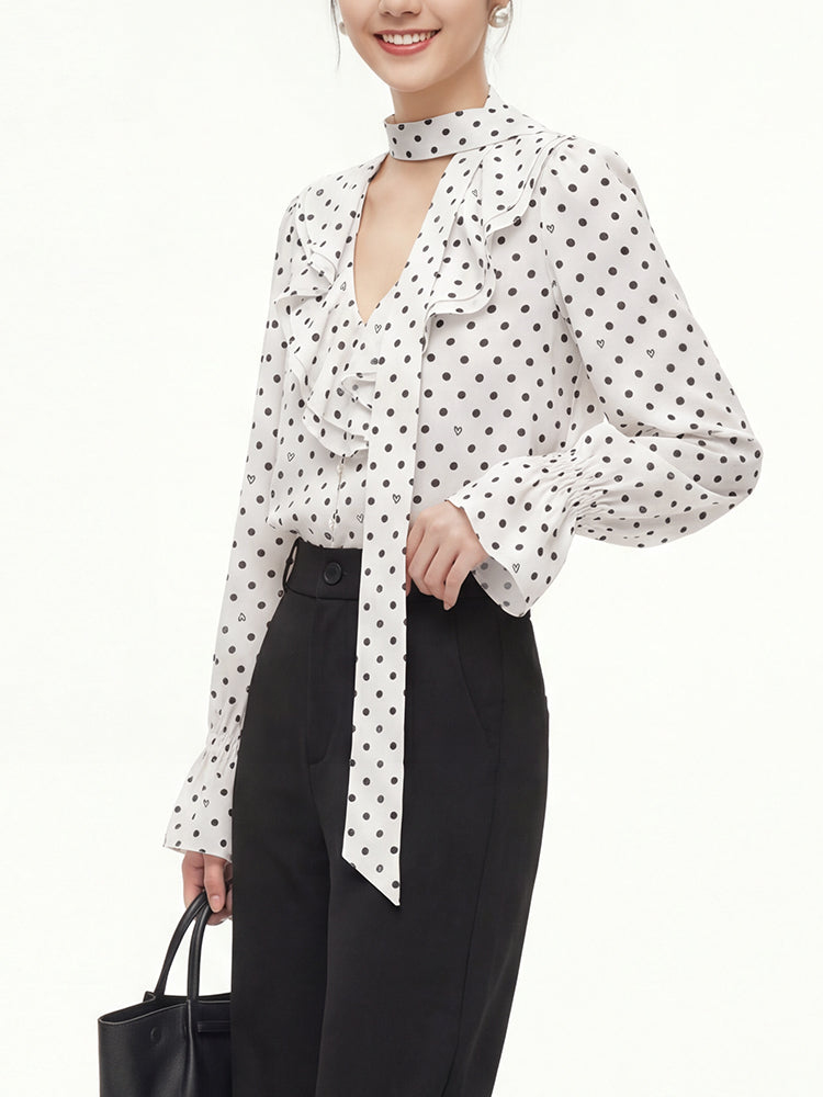 フレンチドットリボンブラウス