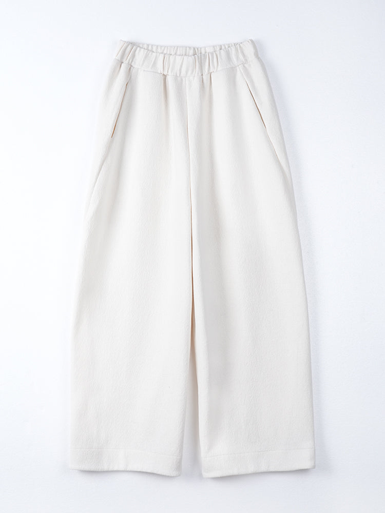 ウール裏フリースハイウエストワイドパンツ