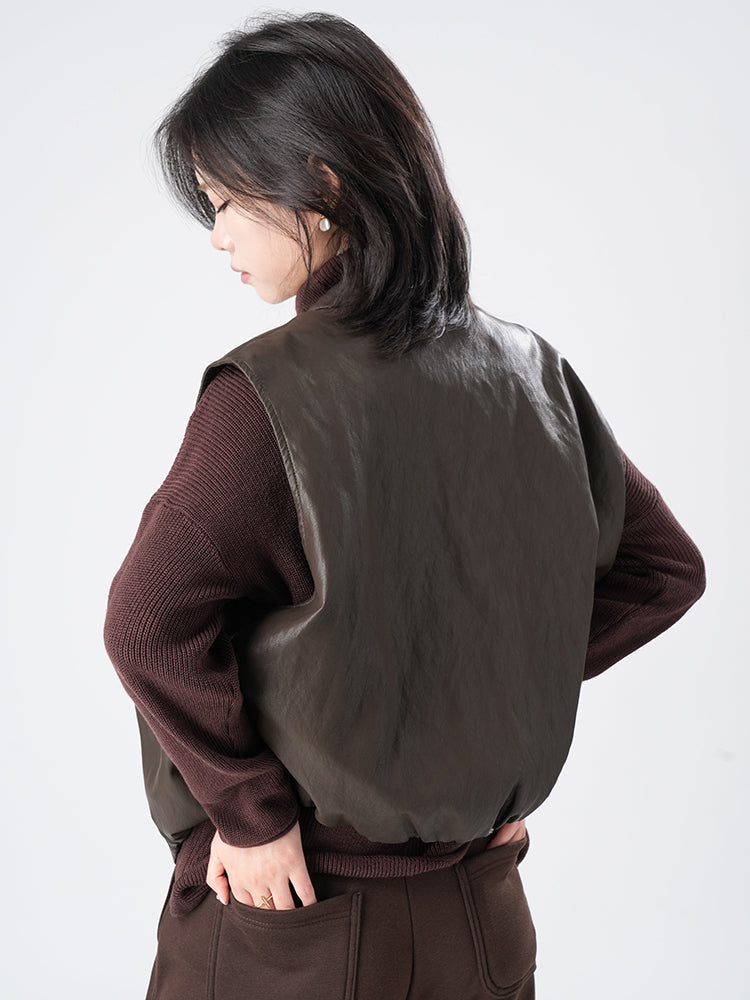 裾ドローストリングレザージャケット