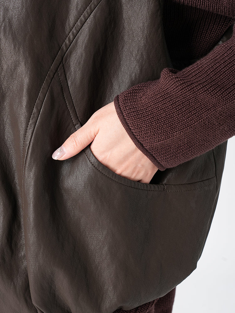 裾ドローストリングレザージャケット