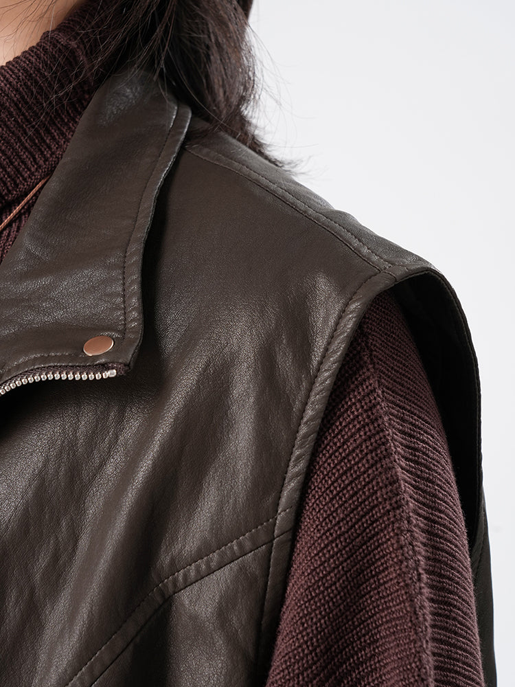 裾ドローストリングレザージャケット