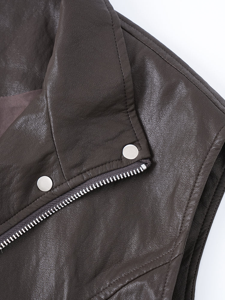 裾ドローストリングレザージャケット