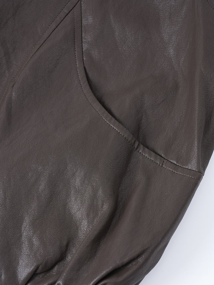 裾ドローストリングレザージャケット