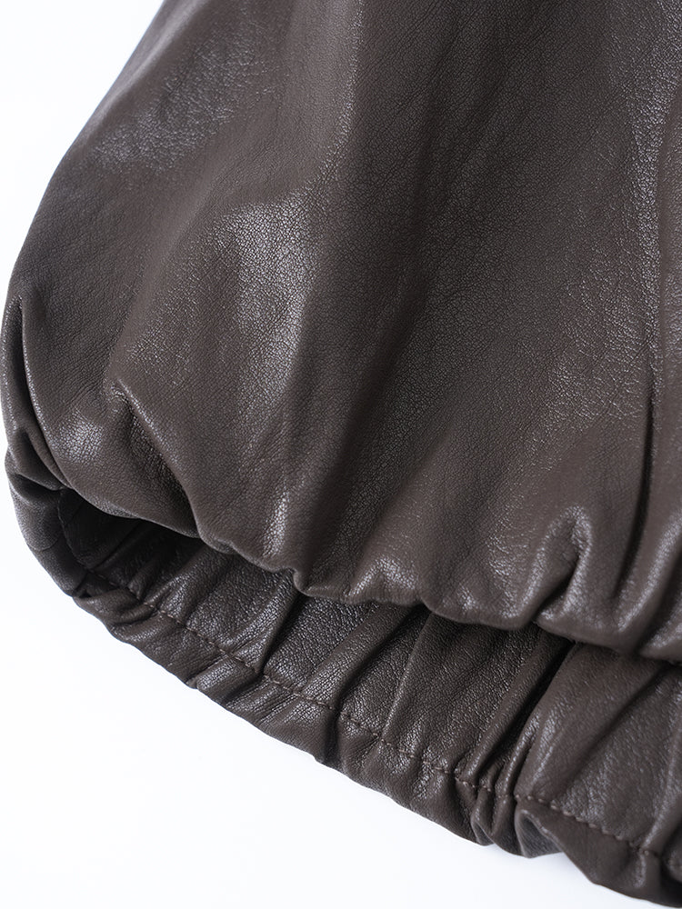 裾ドローストリングレザージャケット