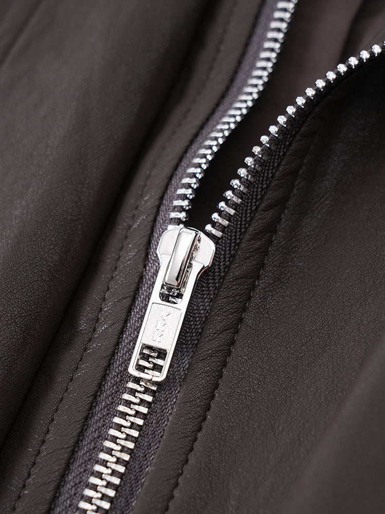 裾ドローストリングレザージャケット