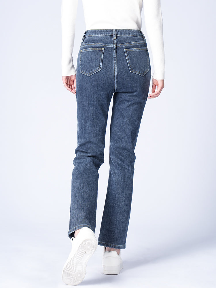 ブラック裏起毛ハイウエストデニムパンツ