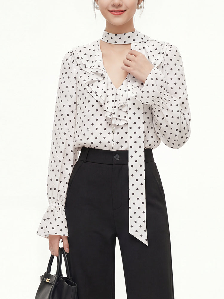 フレンチドットリボンブラウス