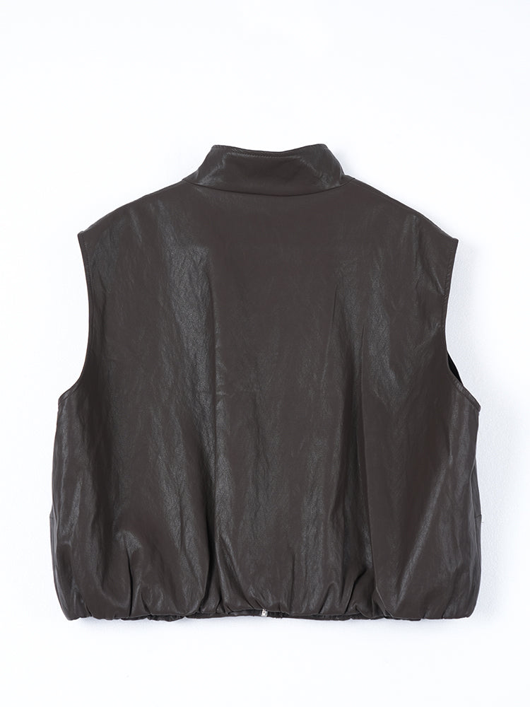 裾ドローストリングレザージャケット