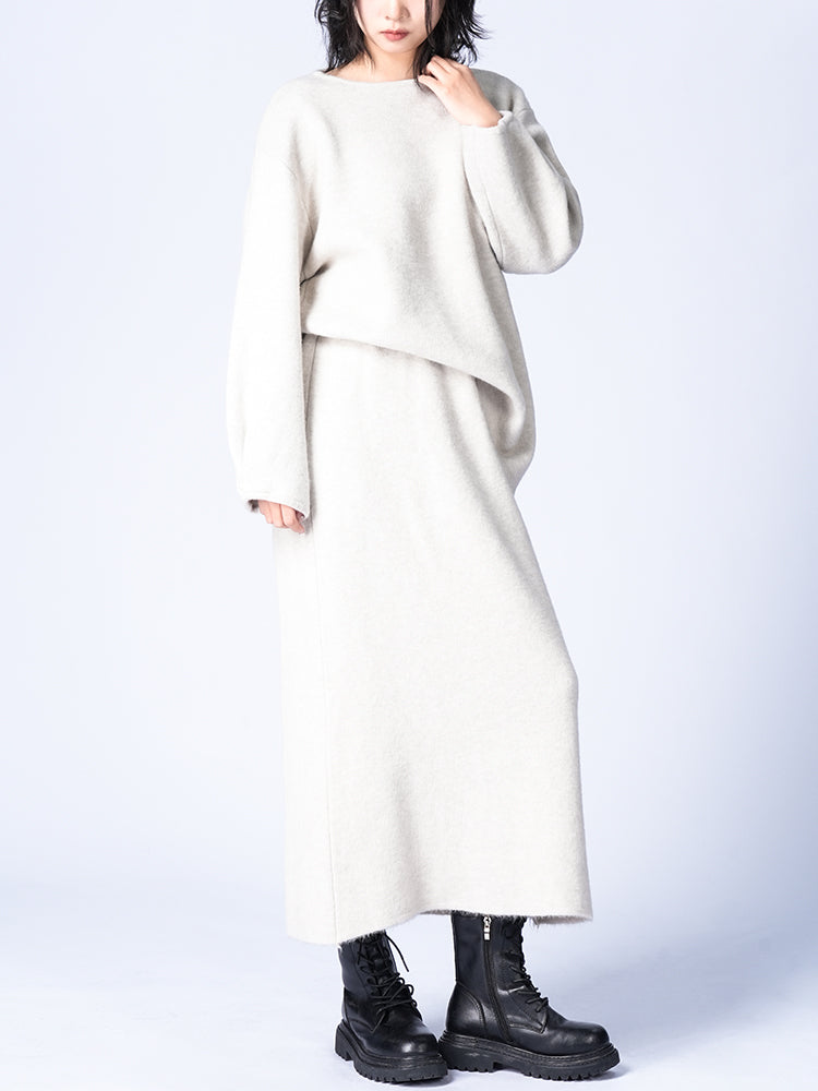 ラウンドネックニットスカートセット