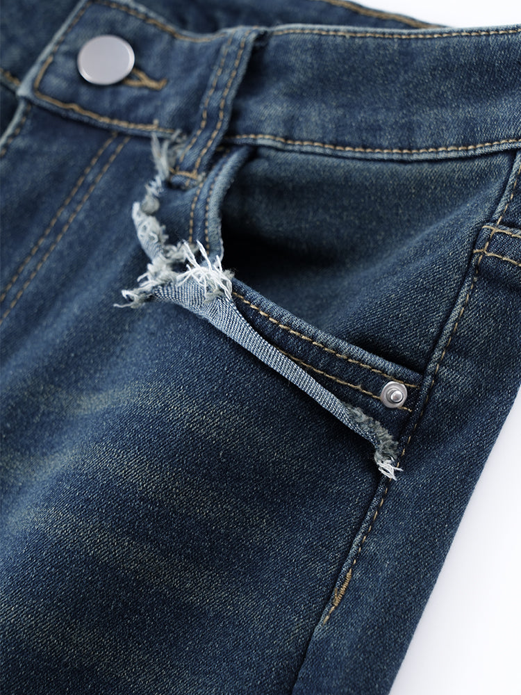 ハイウエスト裏起毛ワイドデニムパンツ