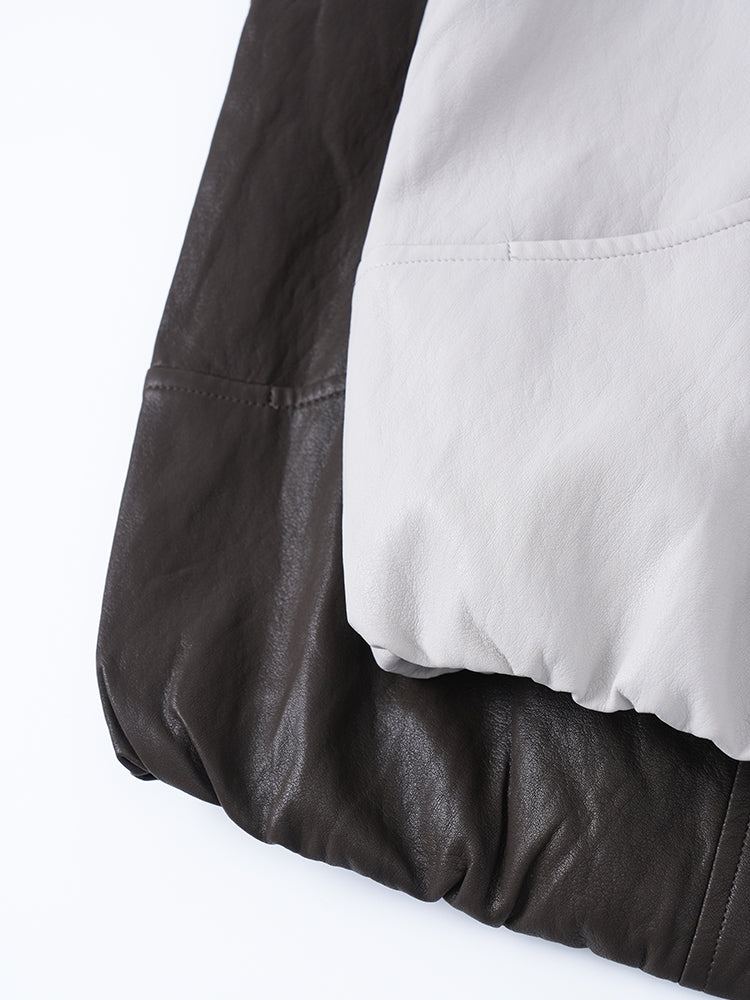 裾ドローストリングレザージャケット