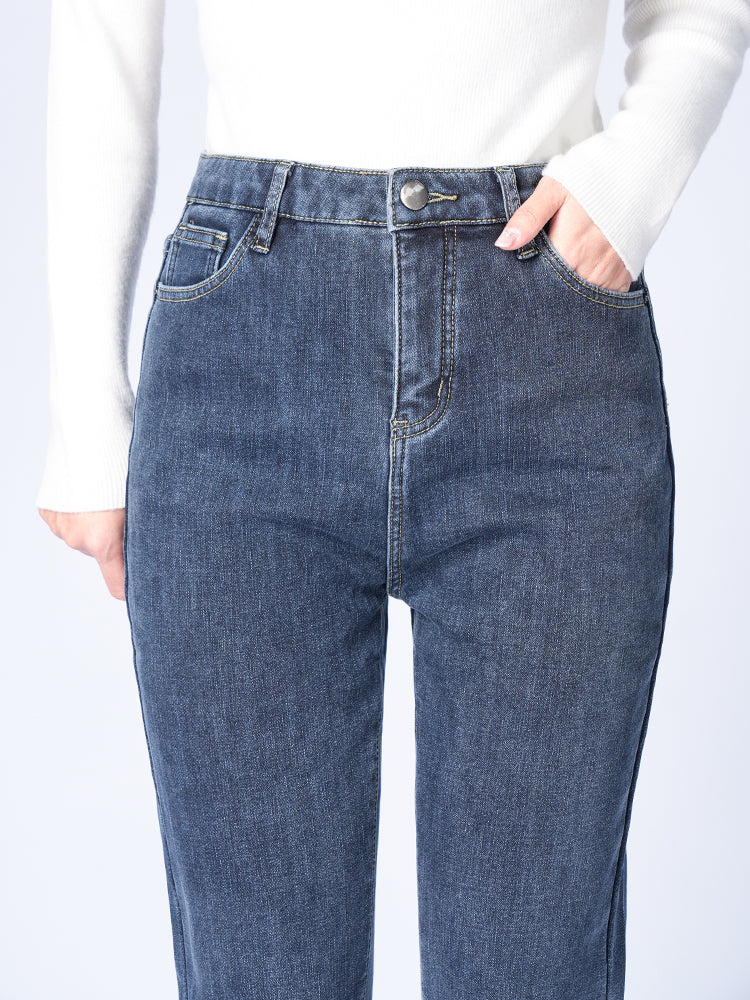 ブラック裏起毛ハイウエストデニムパンツ