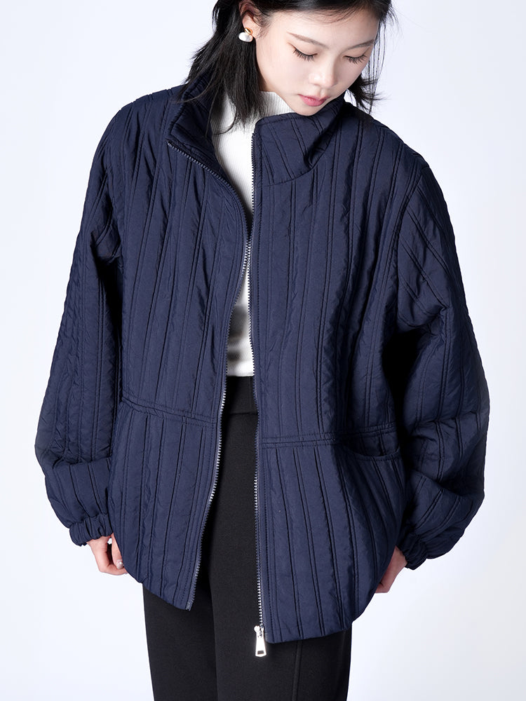 スタンドカラー 綿入りジャケット