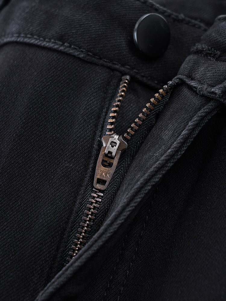 ブラック裏起毛ハイウエストデニムパンツ