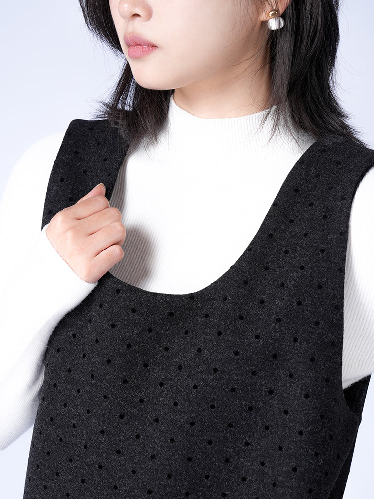 ノースリーブウール生地ワンピース