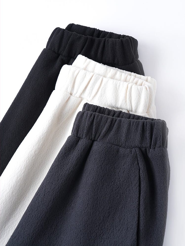 ウール裏フリースハイウエストワイドパンツ