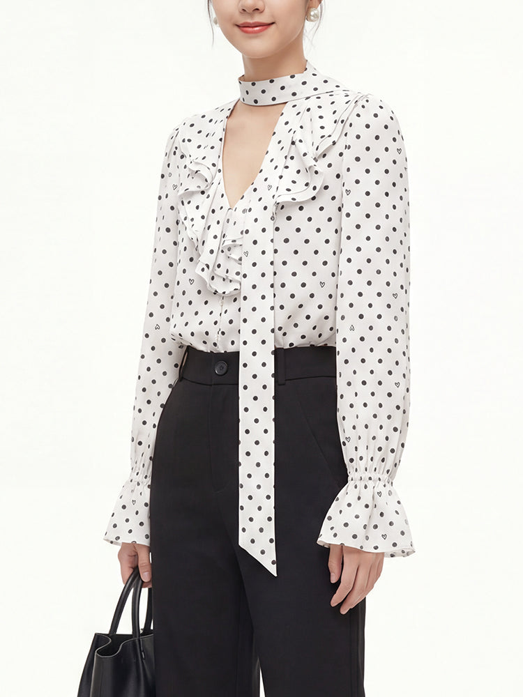 フレンチドットリボンブラウス