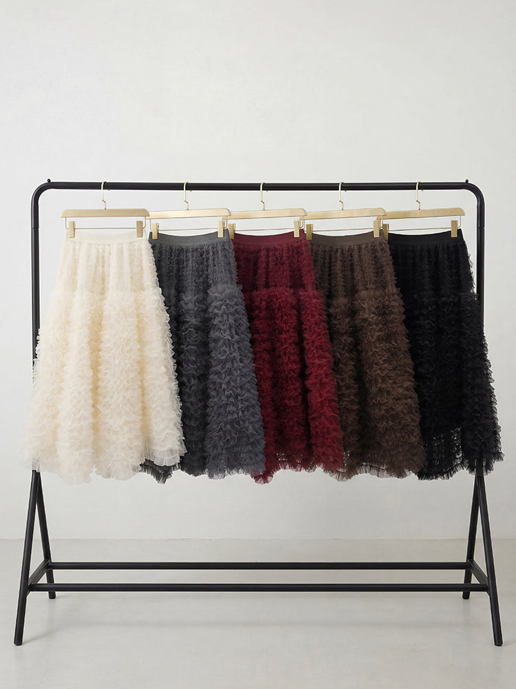 【ボリュームティアードスカート】 軽量で着心地抜群 洗濯機 OK 型崩れしにくい コーデしやすい万能スカート