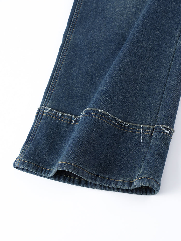 ハイウエスト裏起毛ワイドデニムパンツ