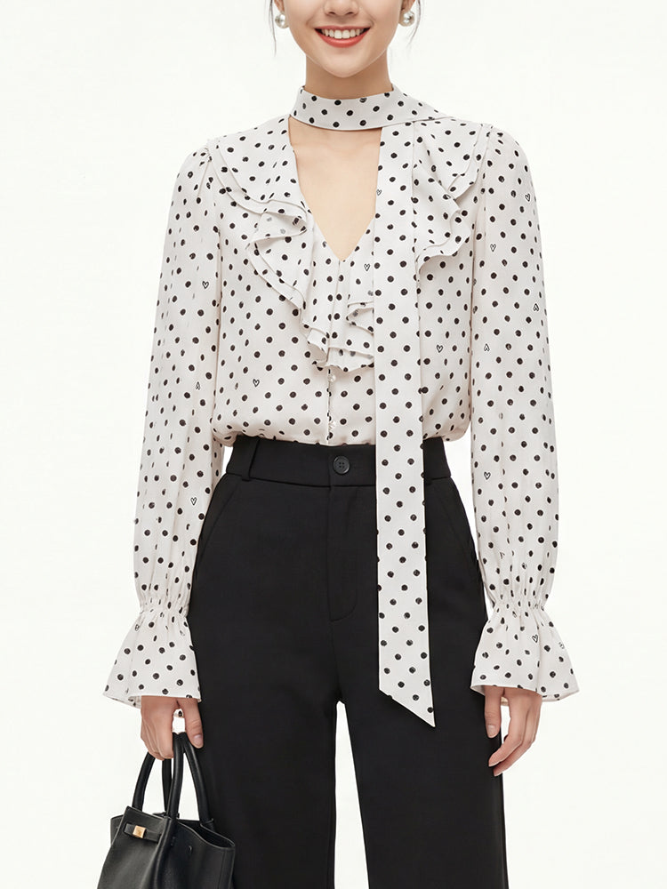 フレンチドットリボンブラウス