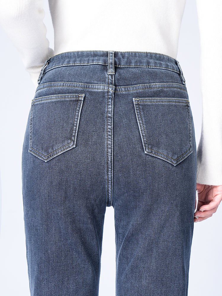 ブラック裏起毛ハイウエストデニムパンツ