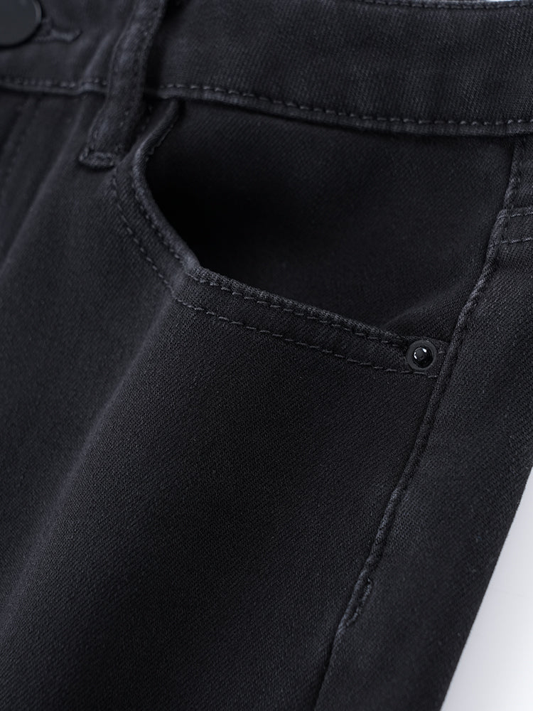 ブラック裏起毛ハイウエストデニムパンツ