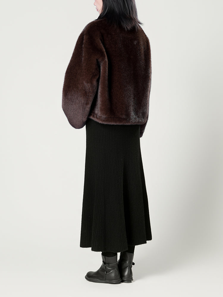 スタンドカラー防水ファーコート