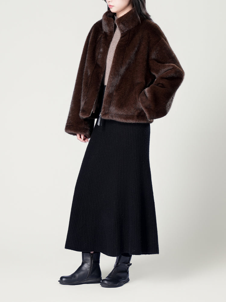 スタンドカラー防水ファーコート