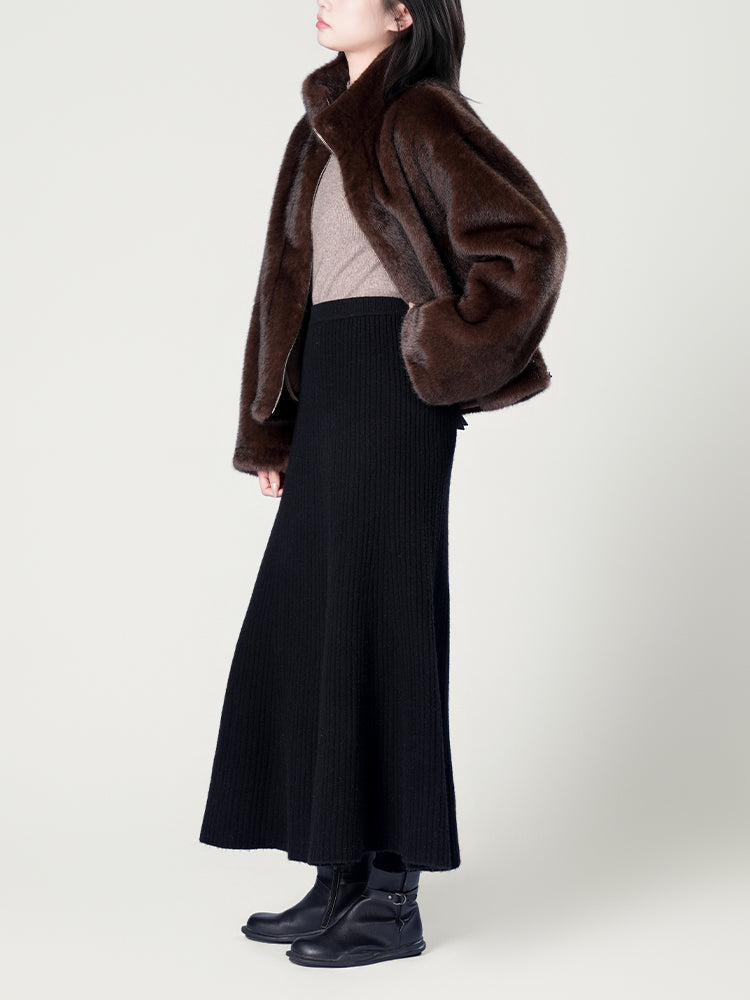 スタンドカラー防水ファーコート