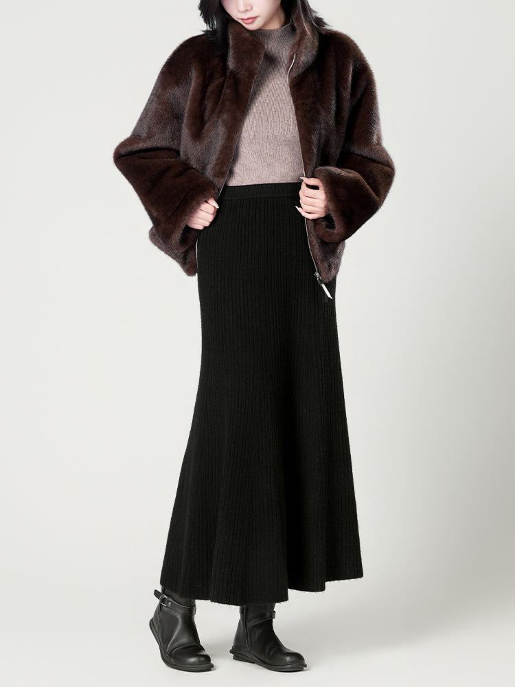 スタンドカラー防水ファーコート