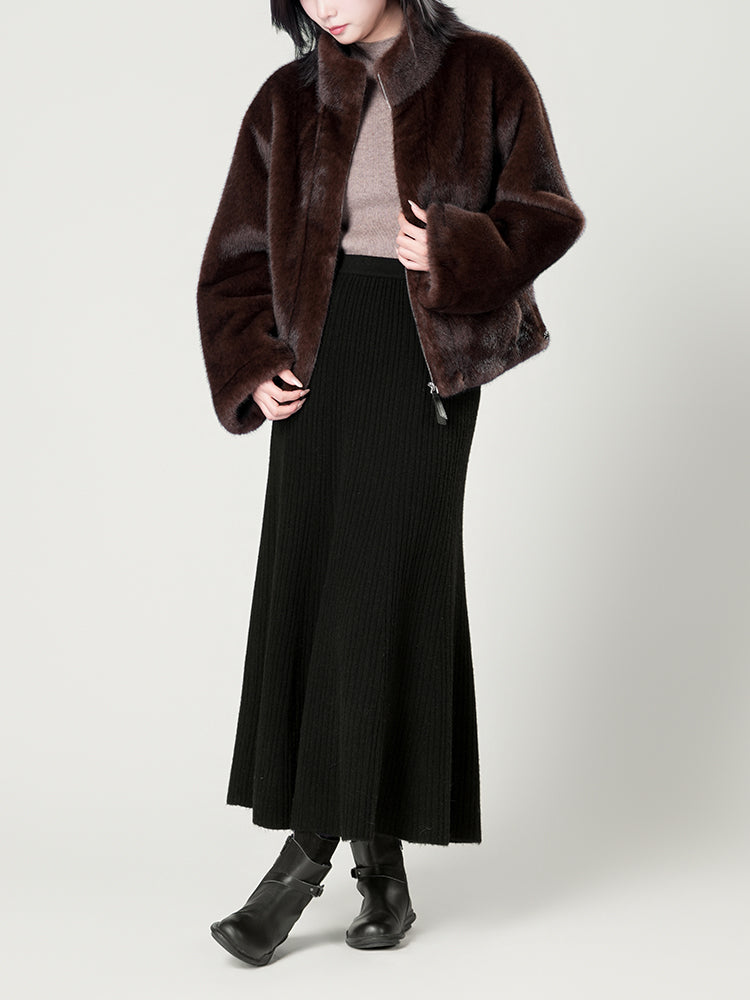 スタンドカラー防水ファーコート