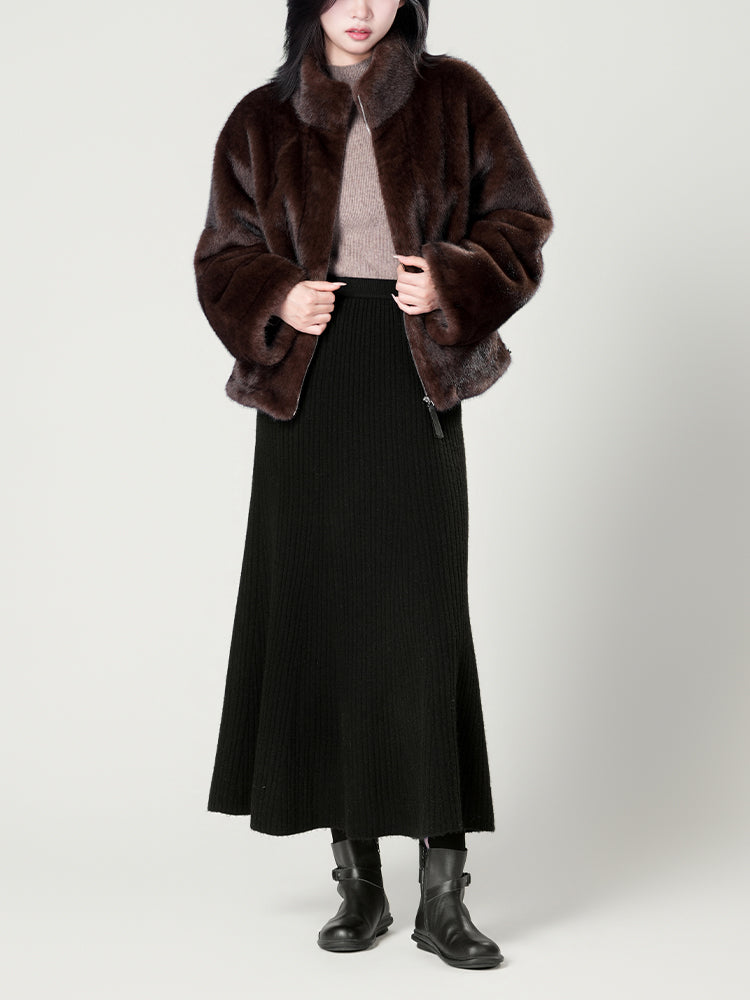 スタンドカラー防水ファーコート