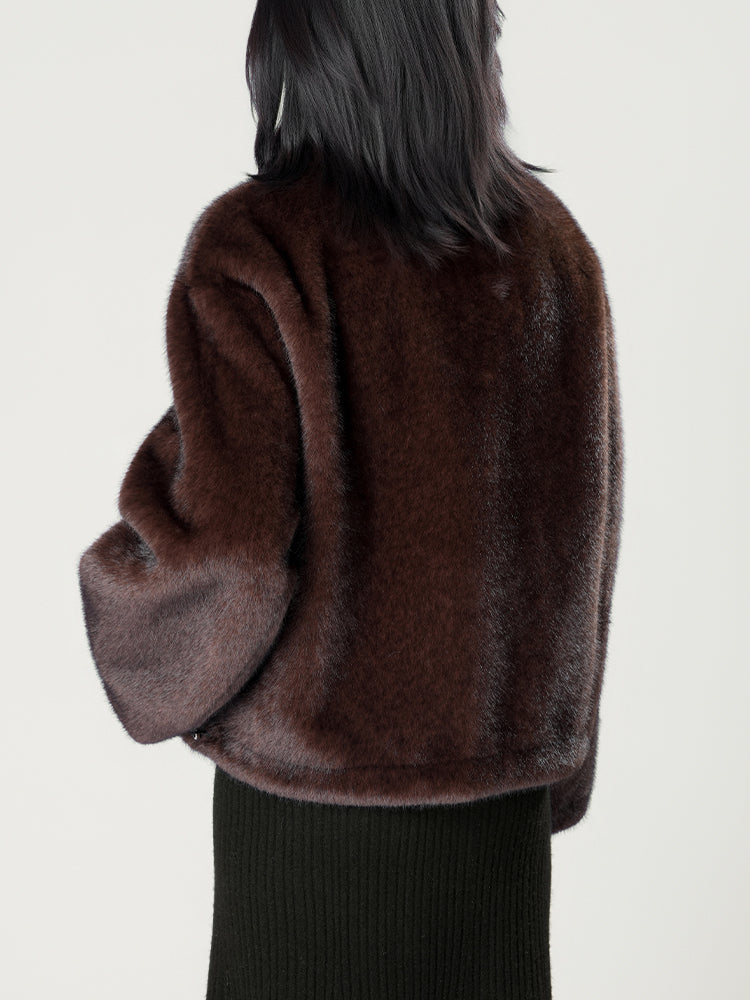 スタンドカラー防水ファーコート