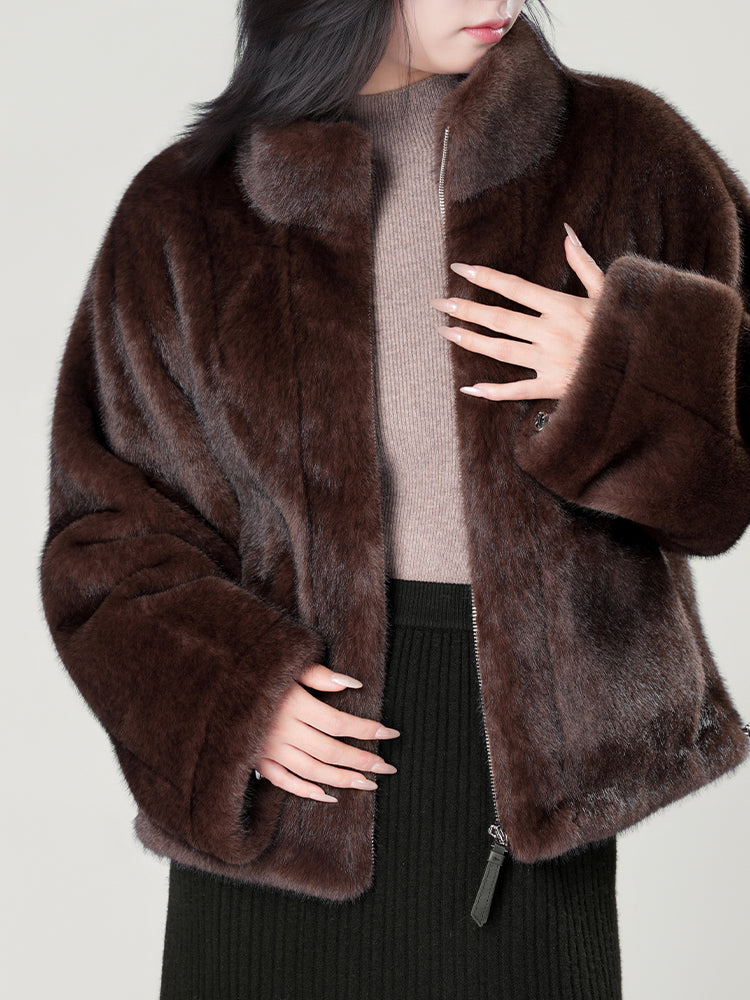 スタンドカラー防水ファーコート