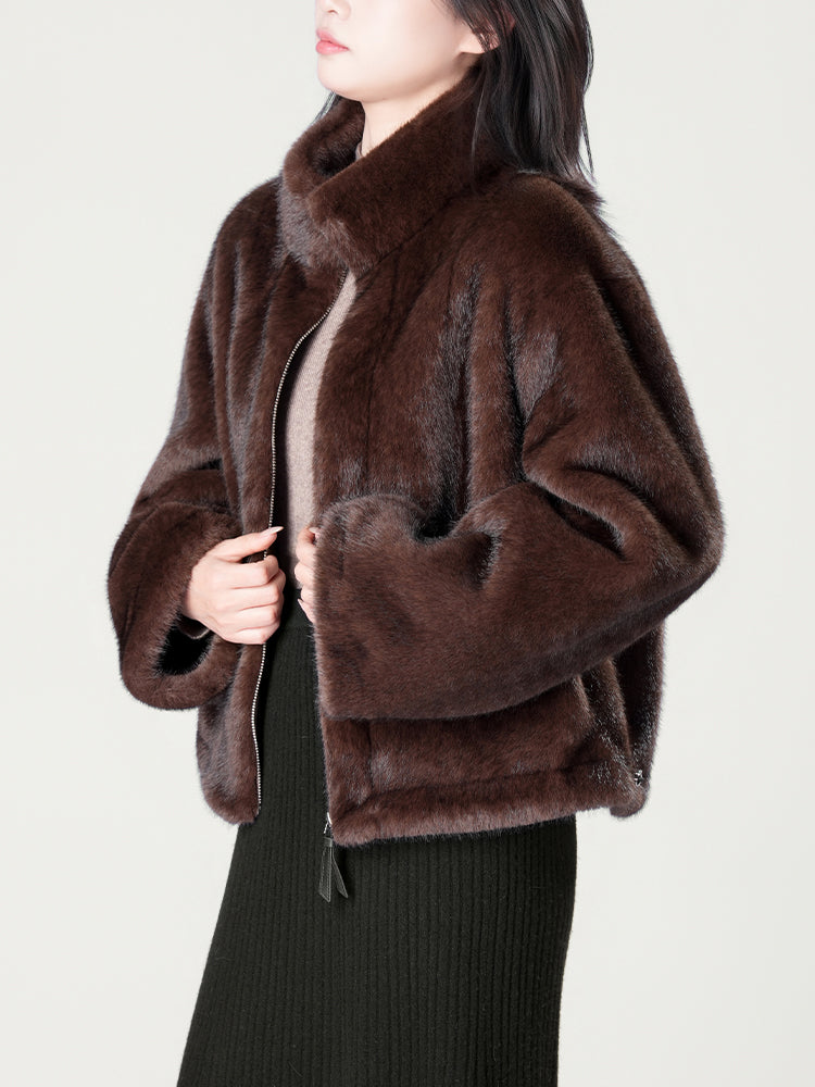 スタンドカラー防水ファーコート