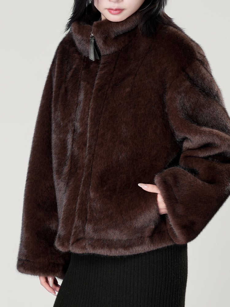 スタンドカラー防水ファーコート