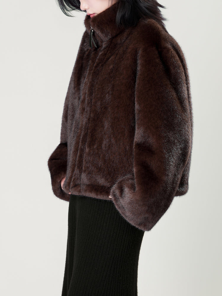 スタンドカラー防水ファーコート