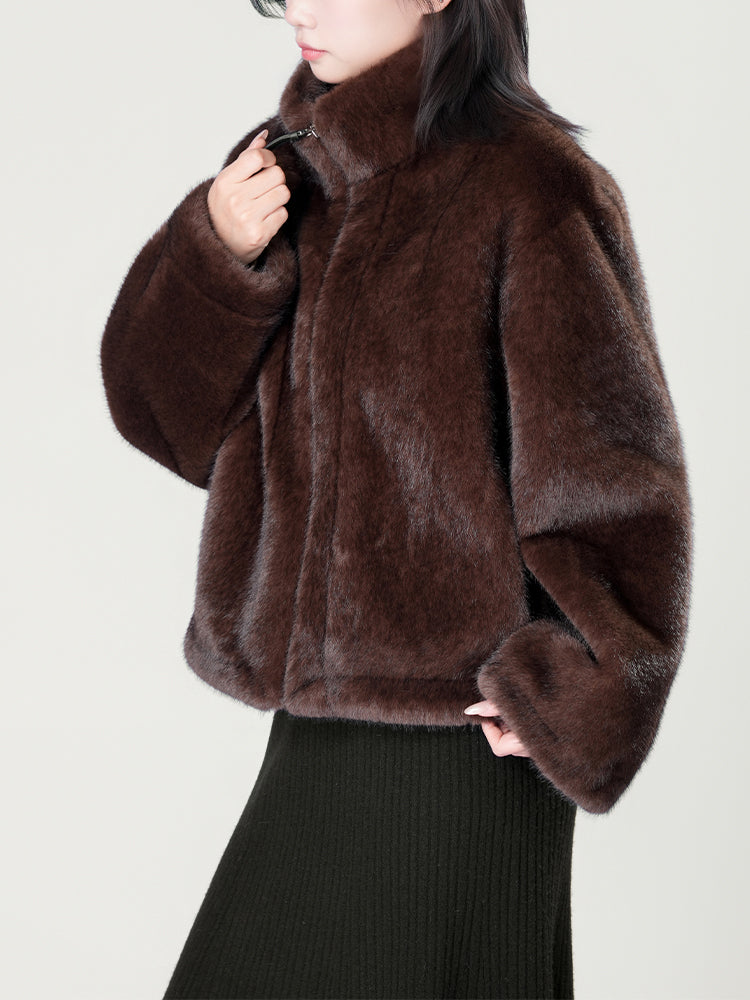 スタンドカラー防水ファーコート