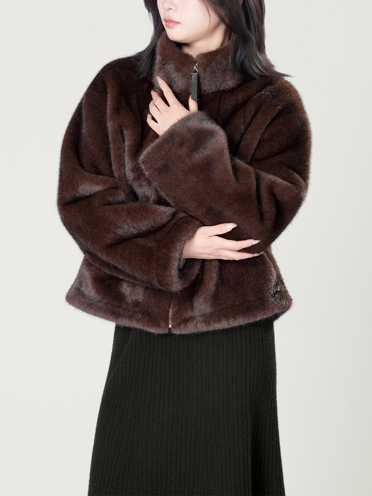 スタンドカラー防水ファーコート