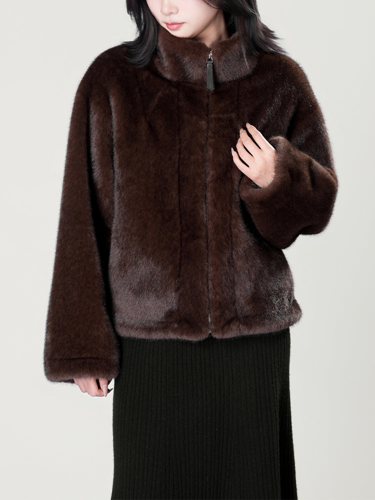 スタンドカラー防水ファーコート