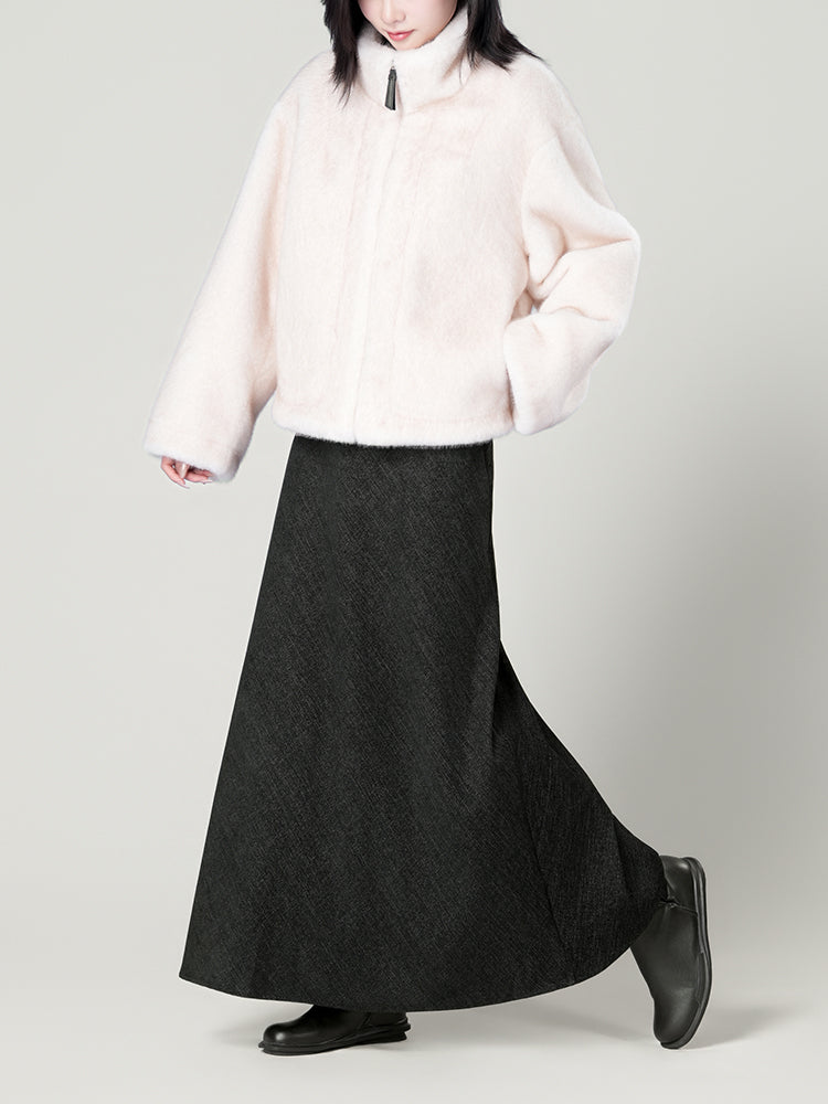 スタンドカラー防水ファーコート