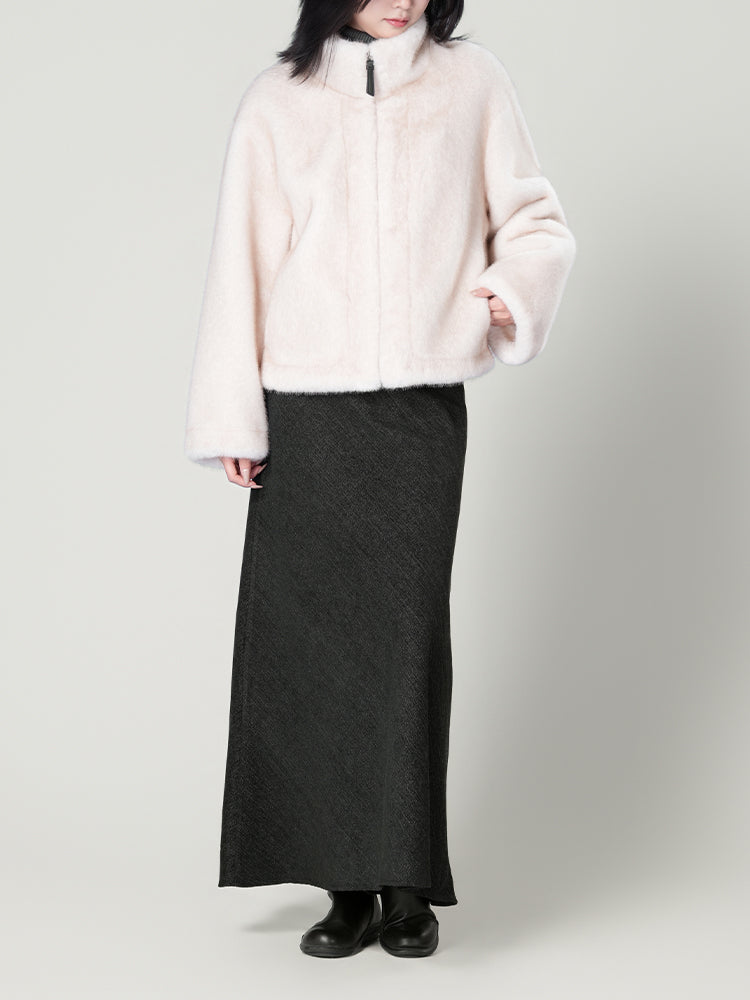 スタンドカラー防水ファーコート