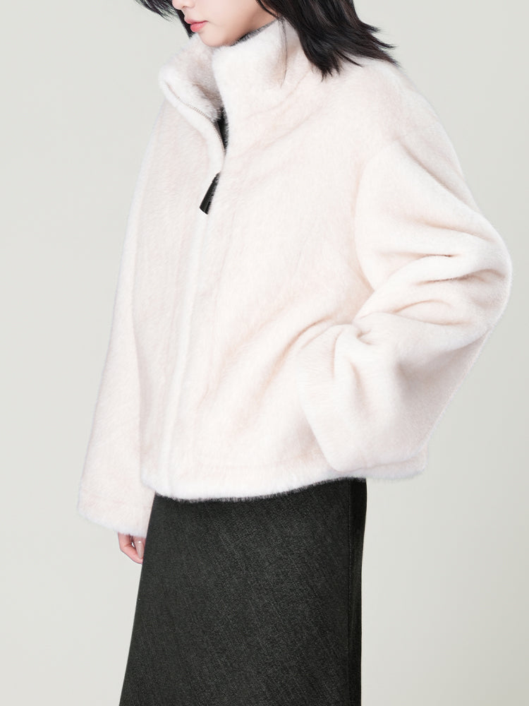 スタンドカラー防水ファーコート