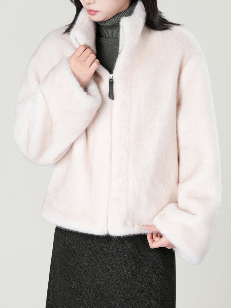 スタンドカラー防水ファーコート