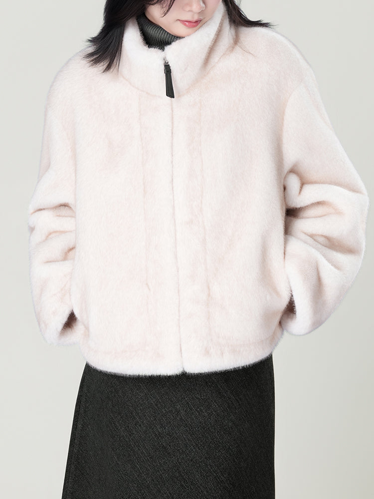 スタンドカラー防水ファーコート