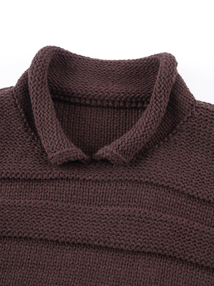 太め糸のリブ編みクルーネックセーター