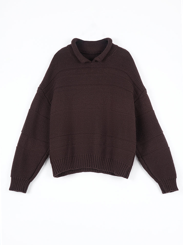 太め糸のリブ編みクルーネックセーター